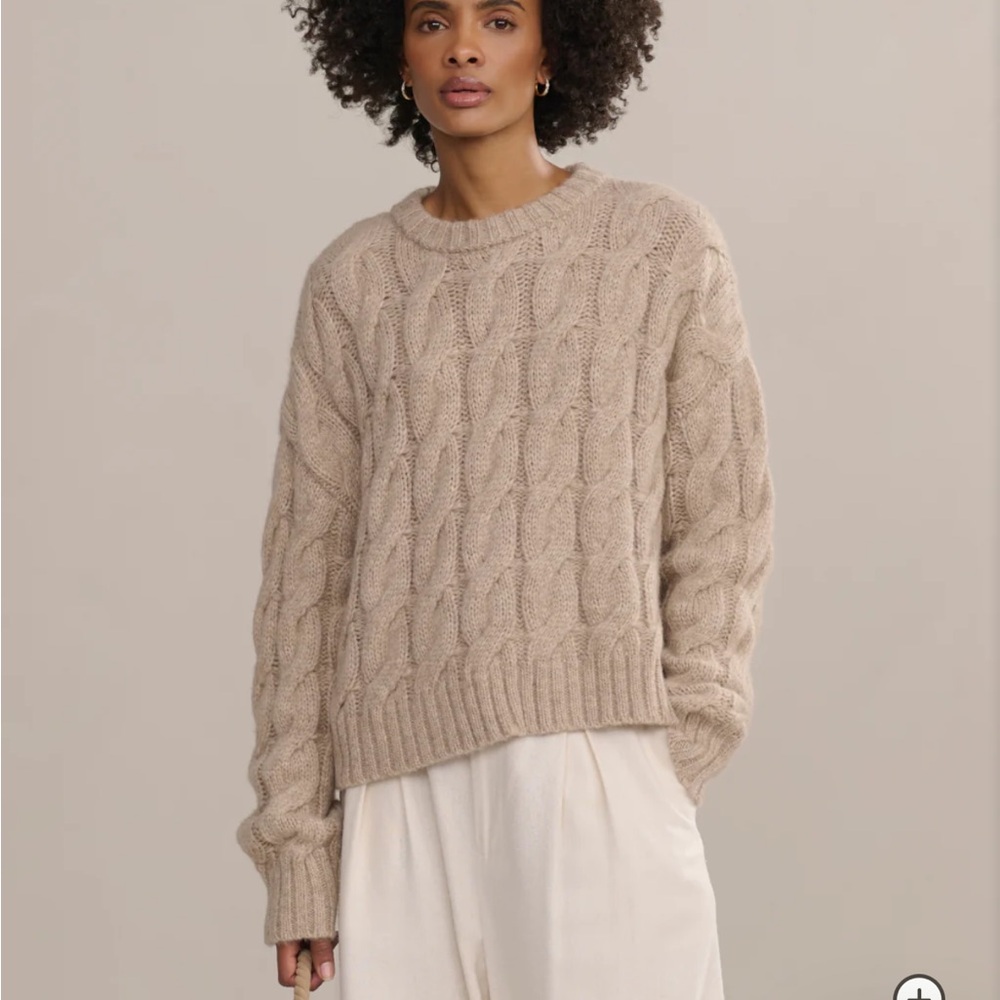 Jenni Kayne Tan Crew Neck Sweater with Cable Knit